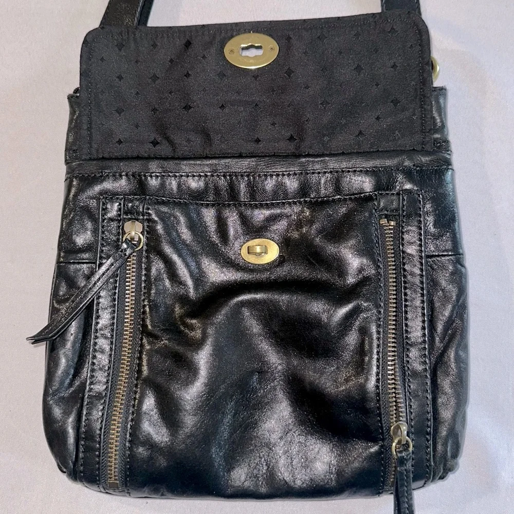 Fossil • Black Lamb Leather Stanton Crossbody Multi-Pocket Adjustable Versatile - Picture 3 of 16